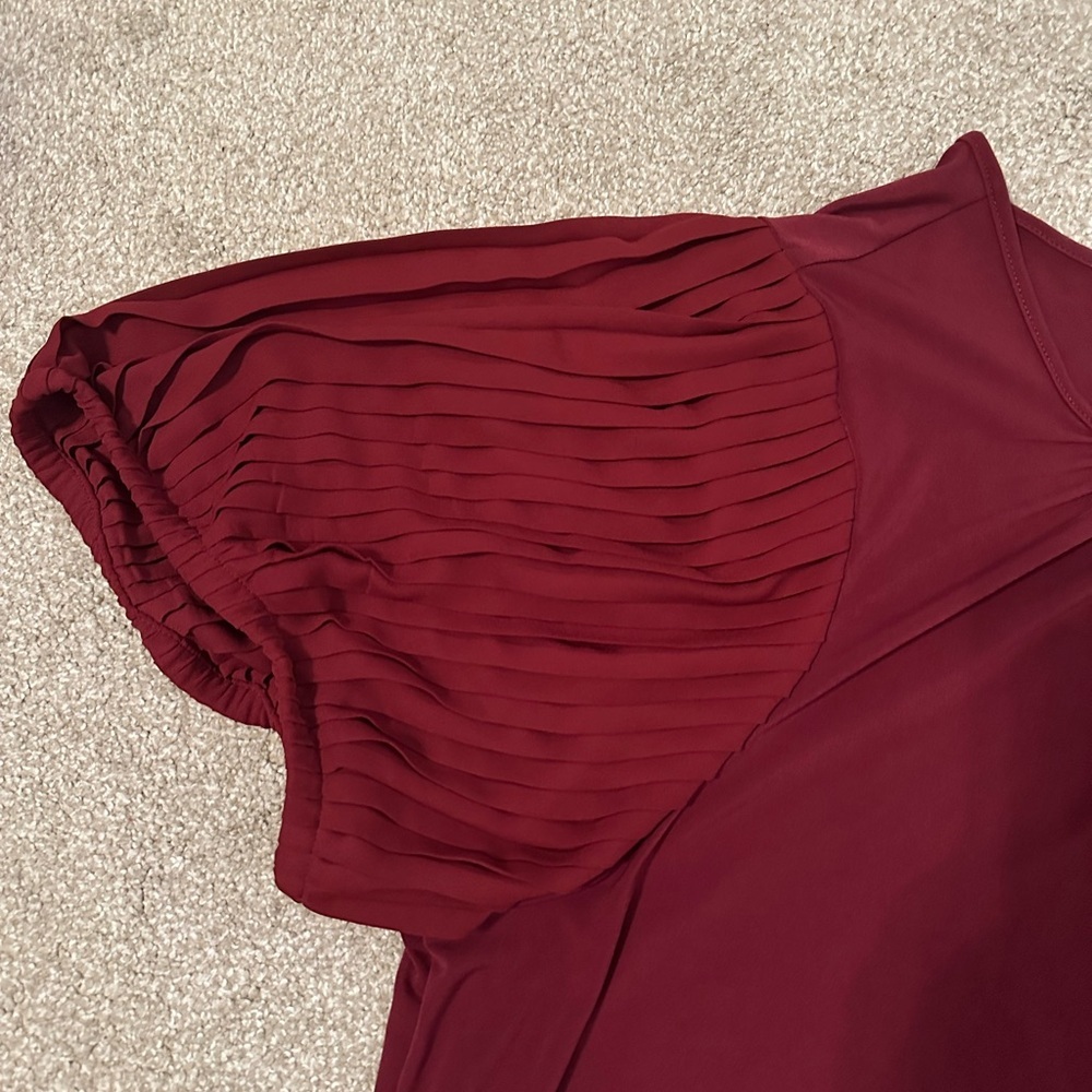 Lane Bryant Size 22/24 Burgundy Pleated Sleeve Scoop Neck Blouse - Picture 9 of 12